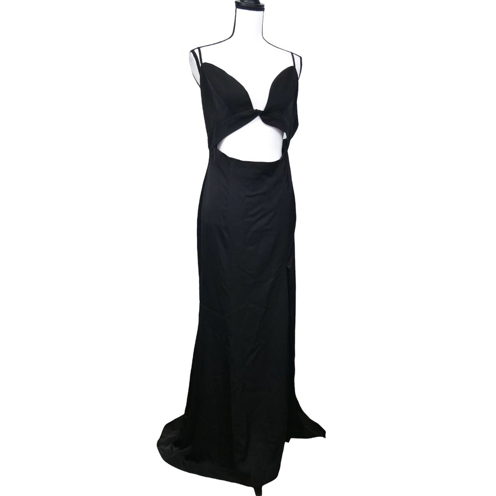 NBD Charlise Black Twisted Cut Out Maxi Gown Size L High Slit Dress Revolve - Picture 2 of 8